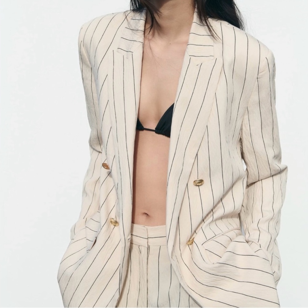 ZARA PINSTRIPE DOUBLE BREASTED JACKET